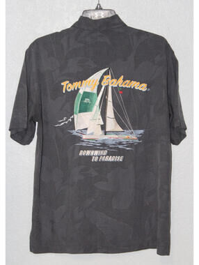 Tommy Bahama Downwind To Paradise Men MEDIUM Silk Button Shirt Embroidered Sail
